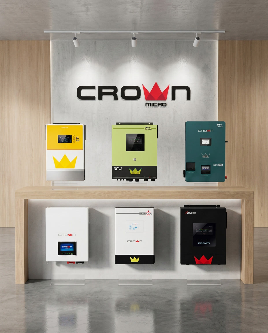 Showroom Crown Micro con inversores híbridos y sistemas de almacenamiento en exhibición